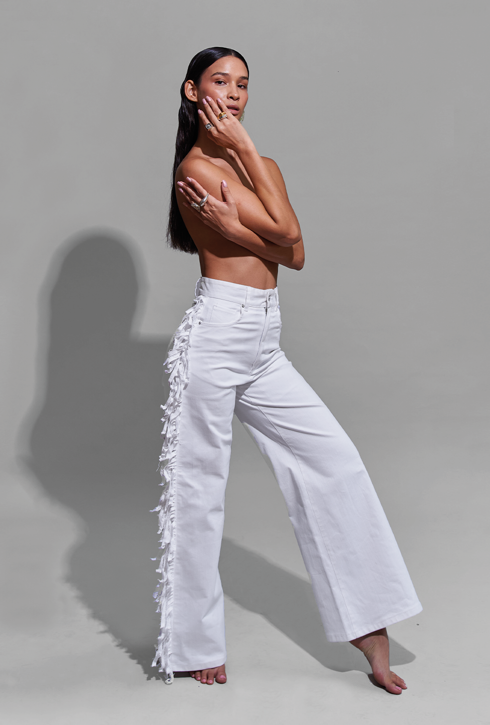 Pantalones Fringe Blancos