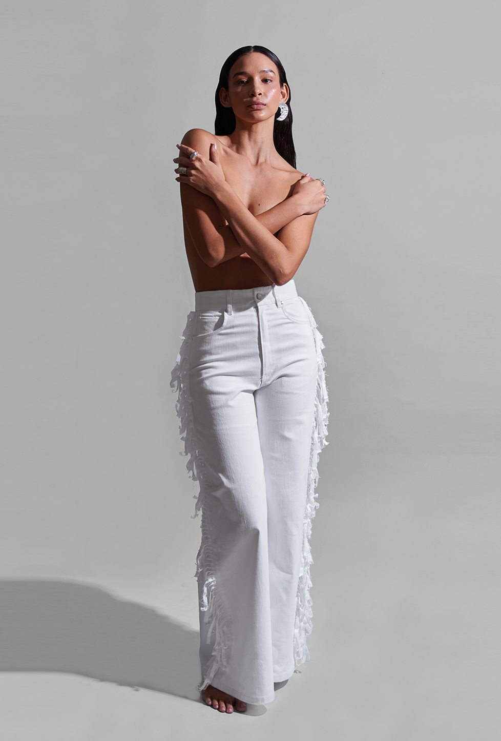 Pantalones Fringe Blancos