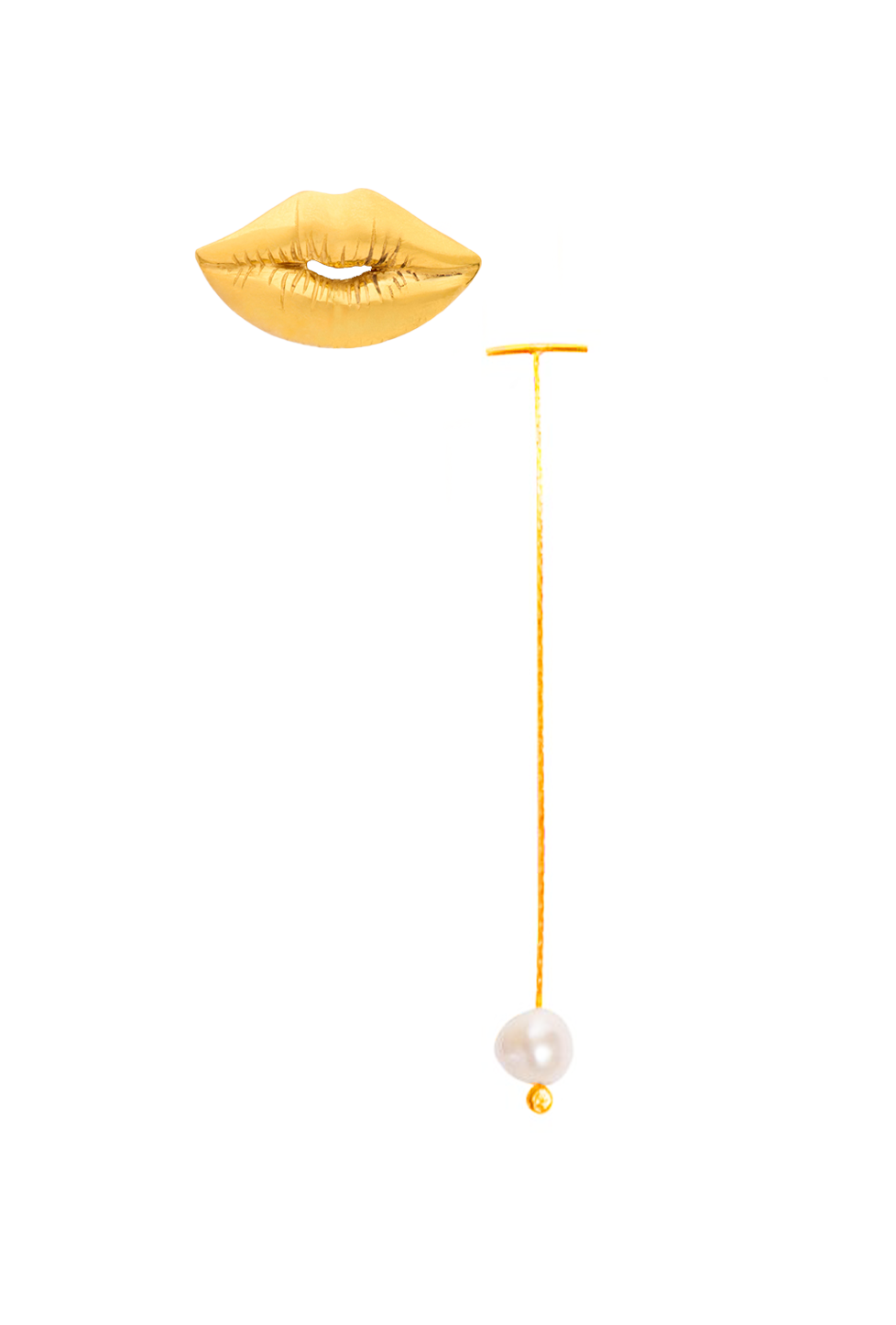 arete en forma de labios, arete con perla, arete individual, arete con perla removible, pin, broche, accesorio, perla natural, aleación de latón, dorado, regalo para mujer, regalo para hombre, regalo, diseño mexicano, marca mexicana, hecho a mano, hecho en México
