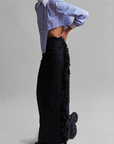 blusa de manga larga, blusa cropped, blusa con accesorio de corset, blusa azul, blusa con cuello formal, blusa para mujer, blusa para hombre, regalo para mujer, regalo para hombre, diseño mexicano, marca mexicana, hecho a mano, hecho en México