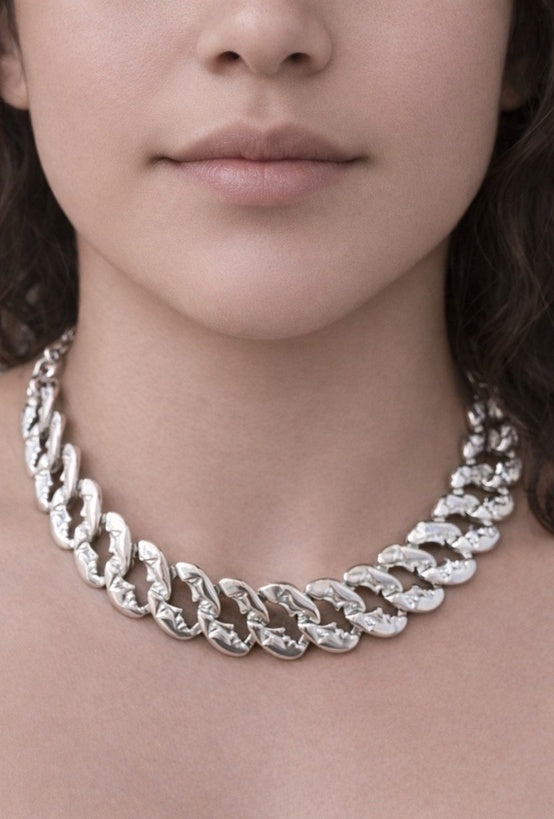 Collar de eslabones con perfiles, caras, hecho a mano, marca mexicana, aleación de latón, collar grande, regalo de cumpleaños para mujer, regalo de aniversario para mujer, regalo para hombre, diseño mexicano, hecho en México