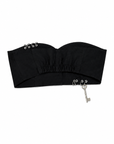crop top con detalle de llave y resorte en espalda, crop top negro, crop top para mujer, top para mujer, top de diseño original, top en mezcla de algodón, top con botones, crop top con botones, diseño mexicano, hecho a mano, hecho en México