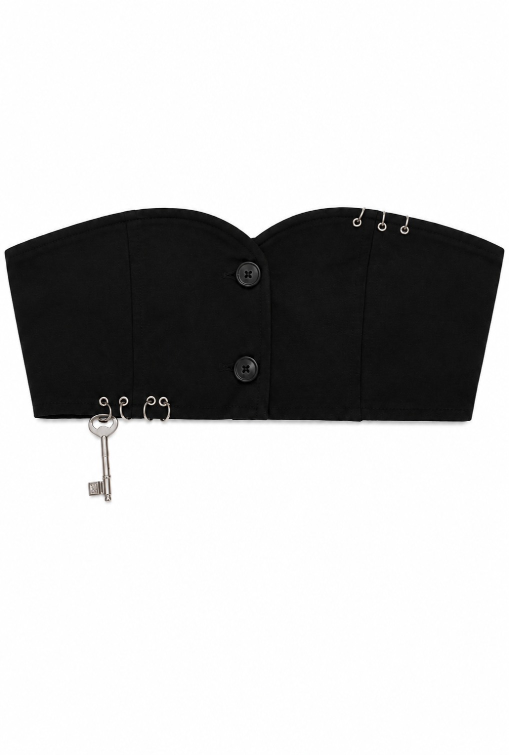 crop top con detalle de llave y resorte en espalda, crop top negro, crop top para mujer, top para mujer, top de diseño original, top en mezcla de algodón, top con botones, crop top con botones, diseño mexicano, hecho a mano, hecho en México