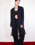 Blazer con cortes en espalda en forma de carita sonriente, blazer azul, blazer oversized, blazer para hombre, blazer para mujer, blazer con hombreras, diseño mexicano, hecho a mano, hecho en México