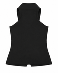 top tipo chaleco, top asimétrico, top sin mangas, top para mujer, top con cuello medio alto, hecho a mano, hecho en México