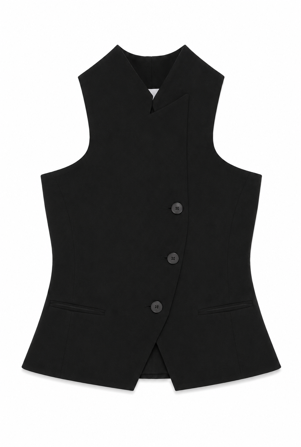 top tipo chaleco, top asimétrico, top sin mangas, top para mujer, top con cuello medio alto, hecho a mano, hecho en México