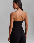 top strapless, top sin mangas, top sin tirantes, top negro, top con mesh, top con siluetas de perfiles acercándose, diseño mexicano, marca mexicana, hecho en México, hecho a mano